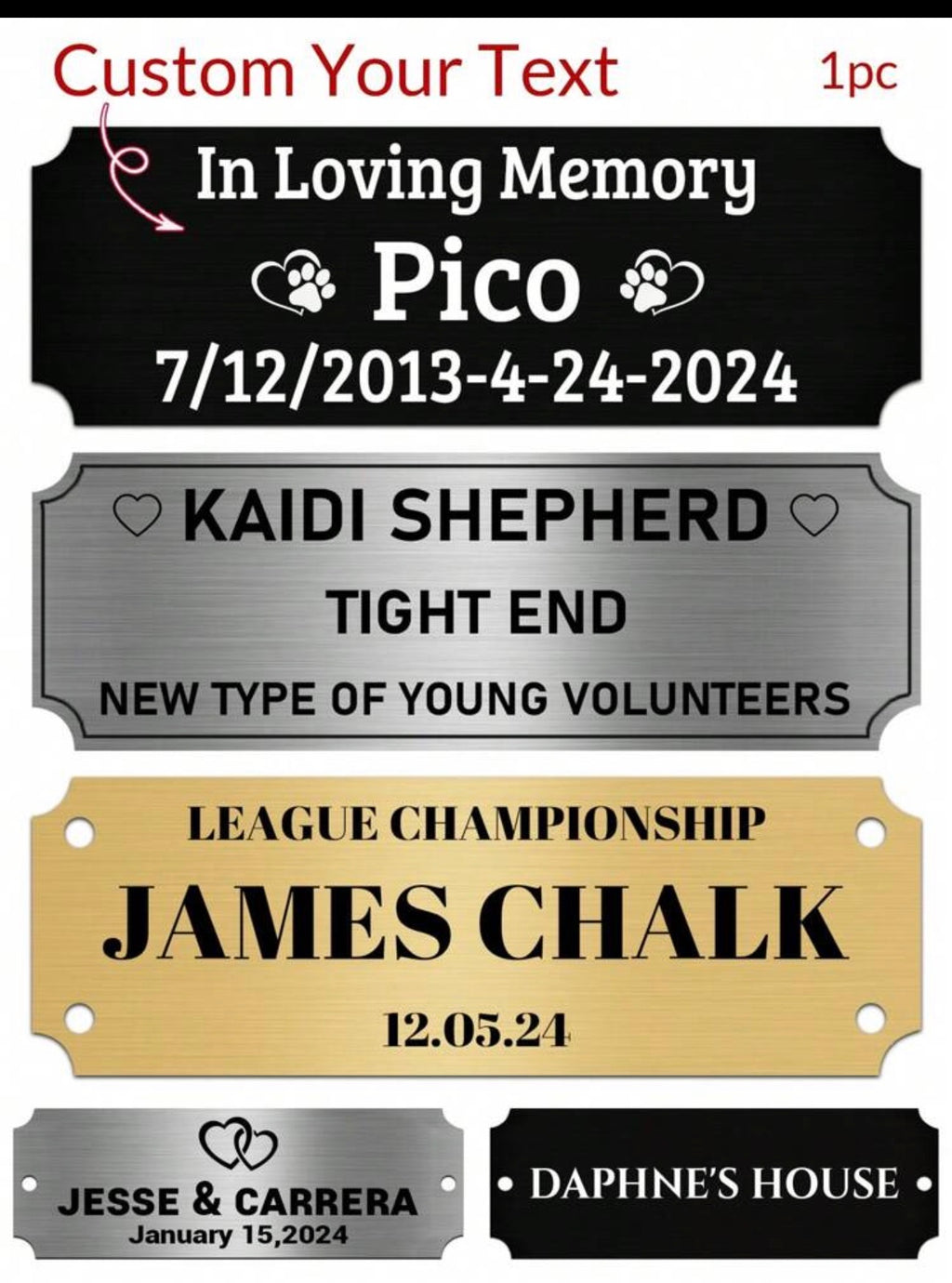 Personalized Stainless Steel Name Plate (3" W x 1" H)