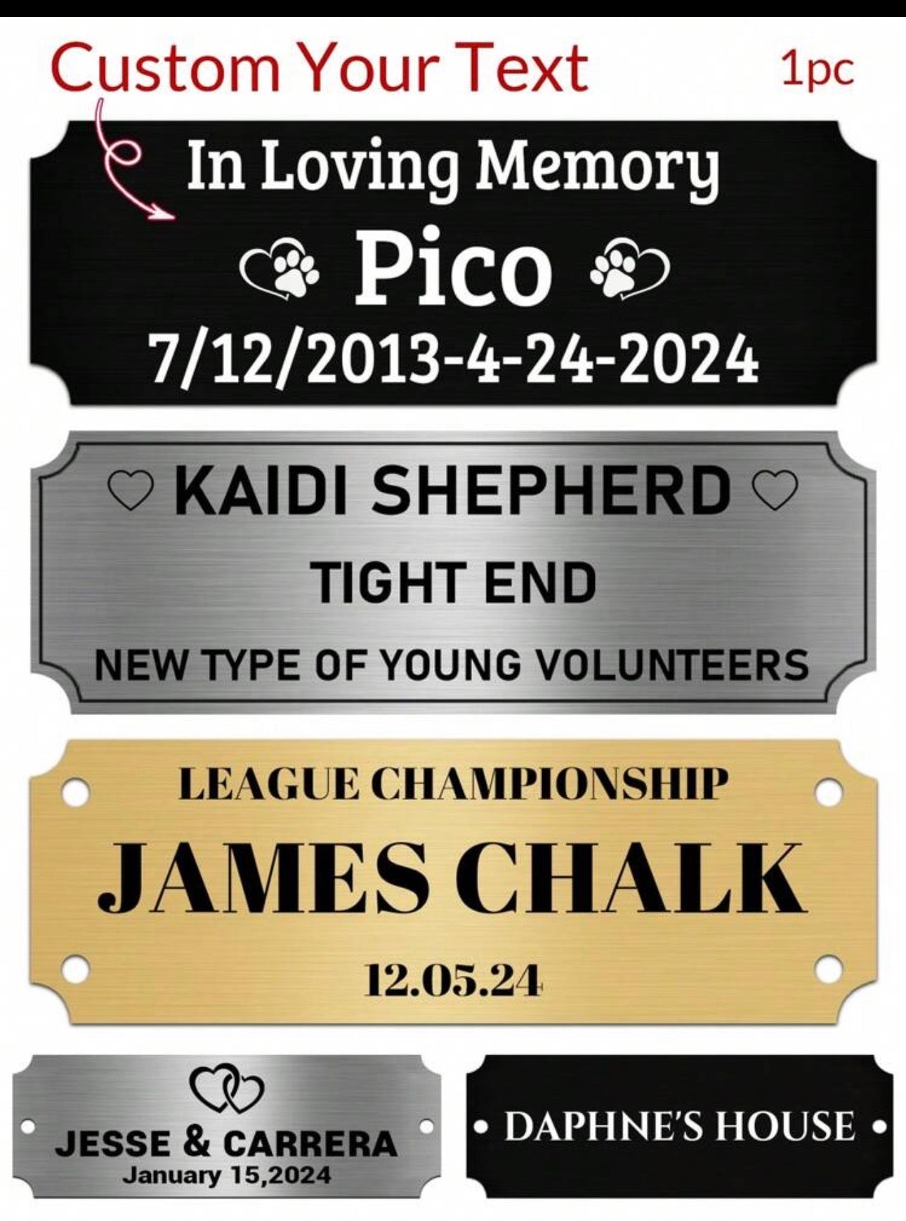 Personalized Stainless Steel Name Plate (3" W x 1" H)