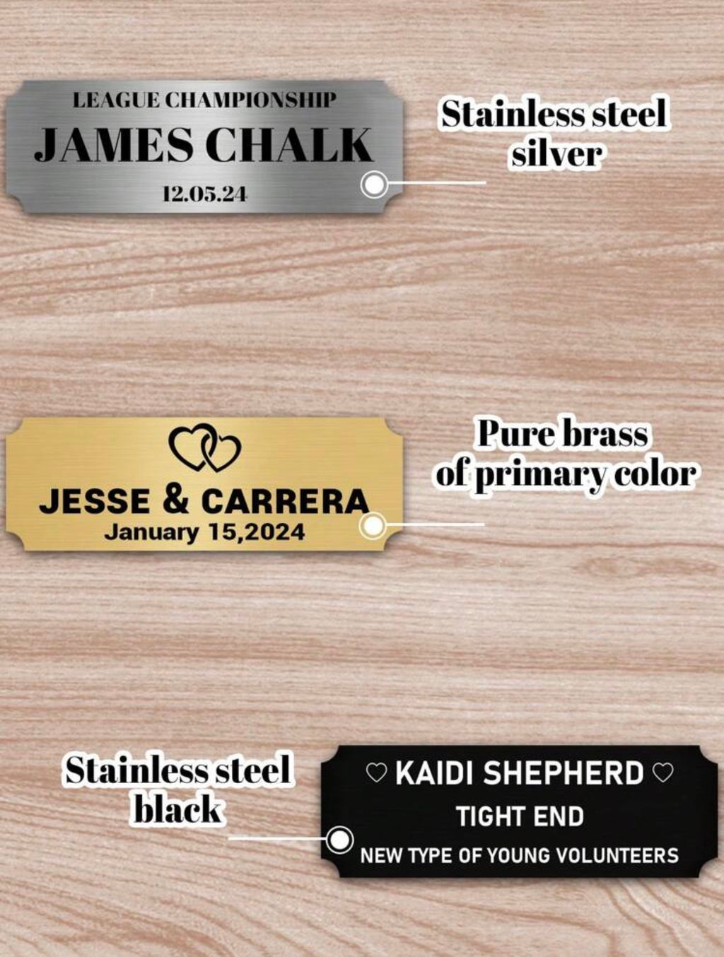 Personalized Stainless Steel Name Plate (3" W x 1" H)