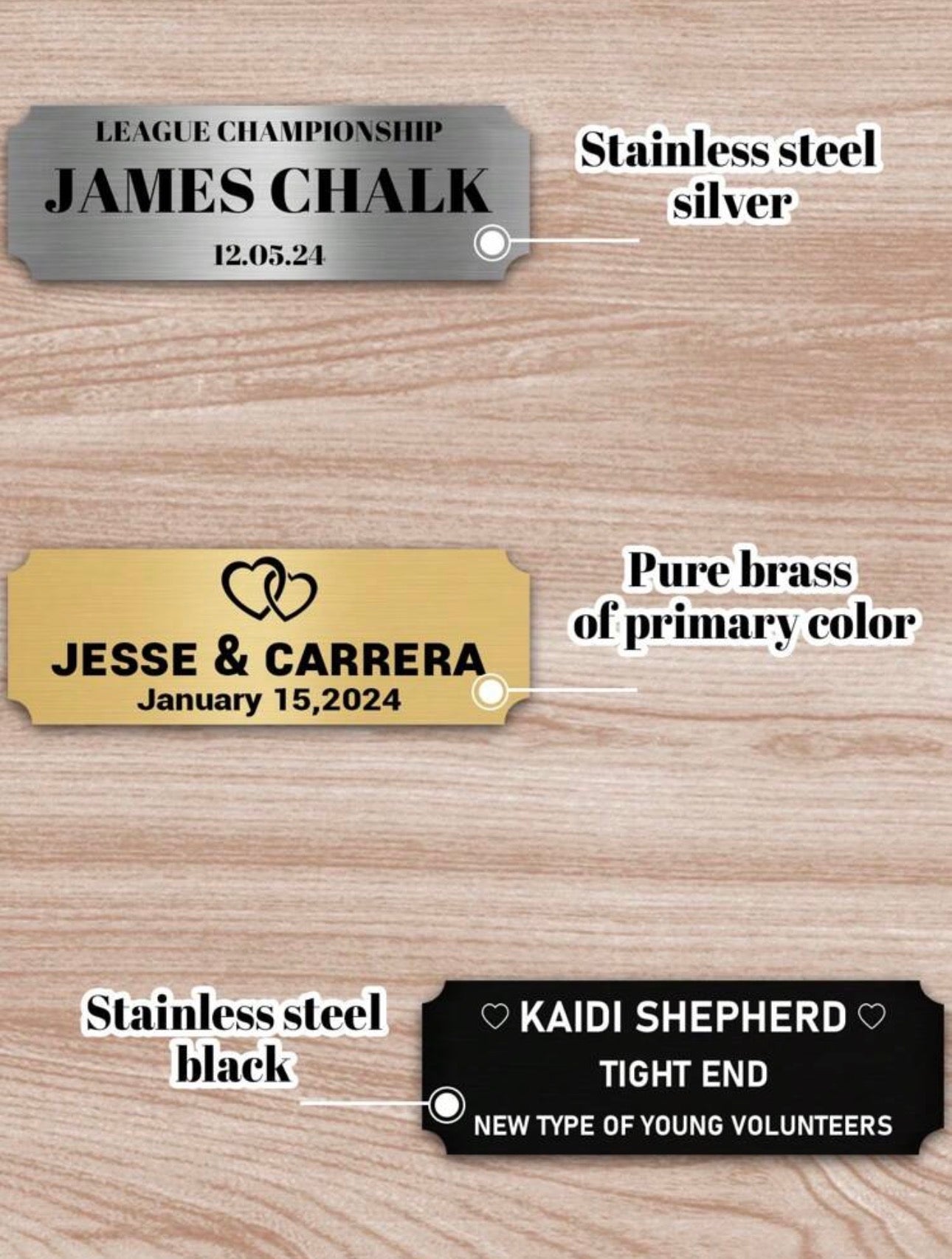 Personalized Stainless Steel Name Plate (3" W x 1" H)
